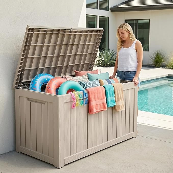 Outdoor Storage Box, 270 Gallon Waterproof Deck Box [Upgraded 3.0], Super-Sized Gas-Spring Resin Trunk for Large Seat Pillows, Heavy-Duty Lockable Backyard Storage Sofa, Garden Lawn, Grey