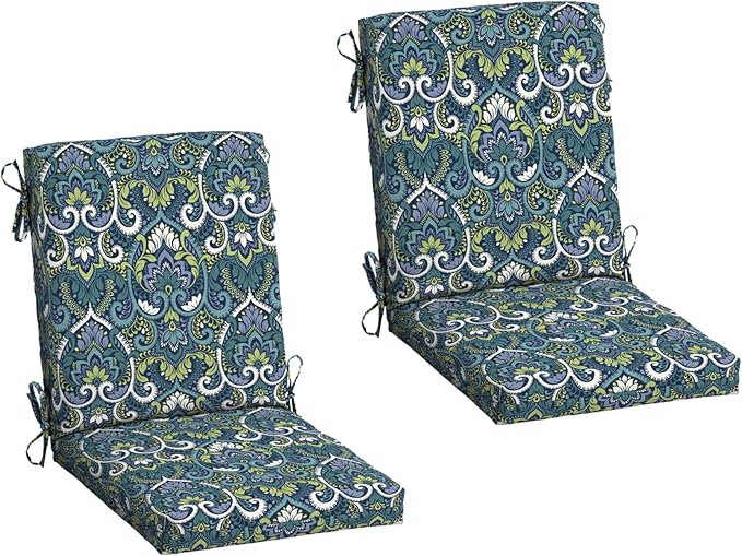 Arden 2-Pack Patio Dining Outdoor Chair Cushions, 20x44, Rain-Proof Seat Pad, Fade-Resistant Outdoor Sapphire Aurora Blue Damask