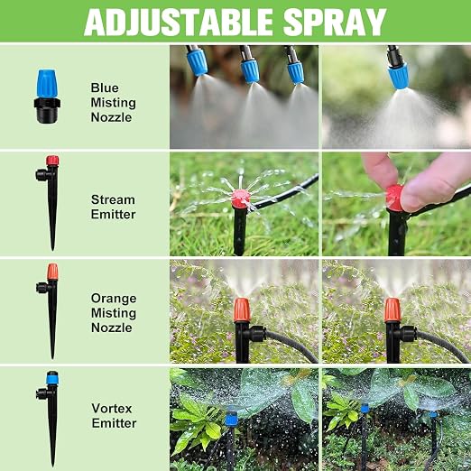 260FT Drip Irrigation System for Garden with 20 Nozzles & Emitters, Garden Watering System with 1/2" & 1/4" Tube and Barbed Fittings - Adjustable Sprinklers Kit for Greenhouse,Lawn,Pond De-Icer