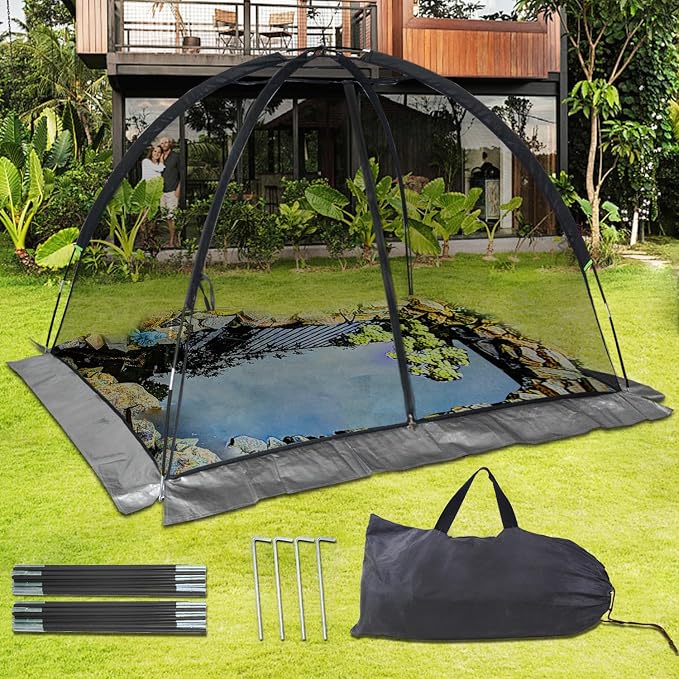 Doublehorse Pond Cover Net: Large 5 x 7 FT Heavy-Duty Dome Nylon Mesh for Outdoor Fish Koi Garden Winter Protection from Leaves & Debris Netting Plant Covering Tent with Zipper Stakes