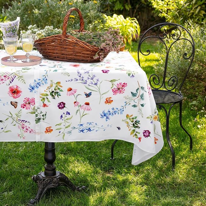 Outdoor Tablecloth with Umbrella Hole and Zipper, Patio Table Covers for Spring/Summer, Machine Washable Outdoor Party/Picnic Rectangle Table Cloth 60 x 120 in