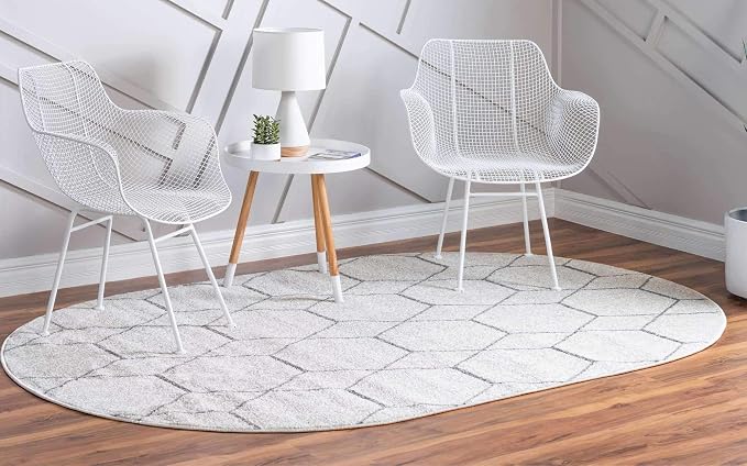 Unique Loom Trellis Frieze Collection Area Rug - Geometric (7' 10" x 10' Oval, Ivory/ Gray)