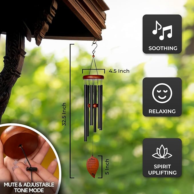 Memorial Wind Chimes for Loss of Mother - 32.5” Windchimes for Mom Memorial - Prime Memorial Gifts for Loss of Mom Wind Chime, Memorial Wind Chimes for Mom, Finest Bereavement Gifts for Loss of Mother
