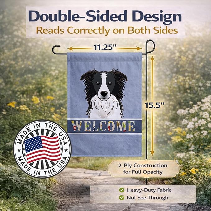 Caroline's Treasures BB1427GF Border Collie Welcome Garden Flag, Blue Mailbox Flag Decorative Yard Flag Banner Outside Patio Artwork Yard Flower Beds, Garden Size, Multicolor