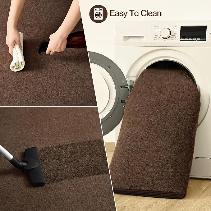 Vasofe 2x4 Brown Runner Rug, Bedroom Hallway Runner Rugs, Memory Foam Rug | Indoor Thickened Bedside Rugs for Kitchen Dorm Kids Boys Room, Machine Washable Low Pile Shag Fluffy Carpets for Entrance