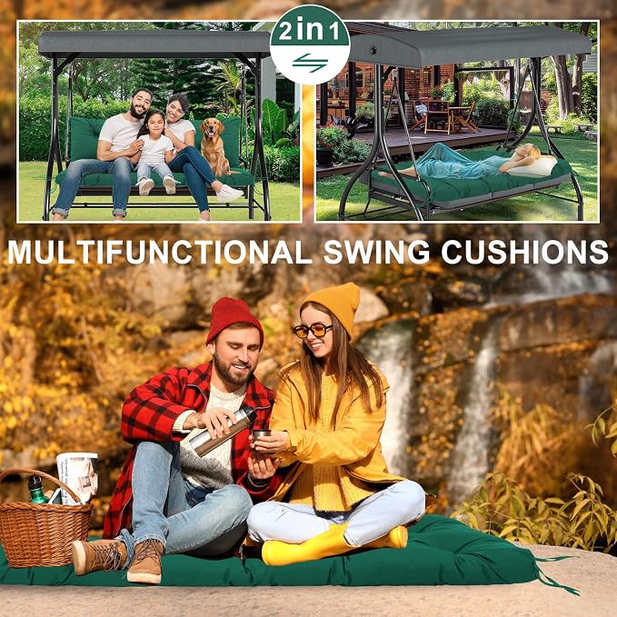 Porch Swing Cushions Waterproof Outdoor Swing Cushions 2-3 Seater Thicken 5" Dark Green Patio Swing Cushion with Backrest 40 ×40" Swing Replacement Cushion for Outdoor Furniture