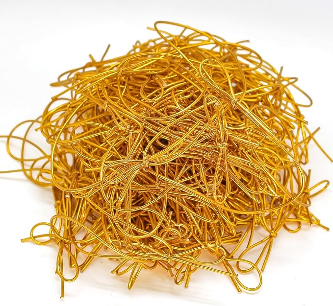 FQTANJU Gold Elastic Cord with Pre-Tied Bows - 200 Pcs 6 Inch Metallic Stretch Loops for Gift Wrapping, Crafts, Gift Boxes, Tags | Strong Metallic Ribbon String for DIY, Holiday, Party Decor