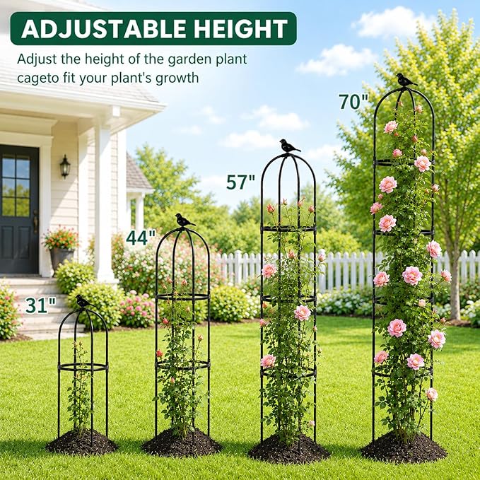 Garden Obelisk Trellis for Climbing Plants Outdoor, 6 ft Tall Trellis for Roses Clematis Jasmine Ivy Flower Light Climbing Vines Potted Plant Support, Patio, Yard, Black, 2PCS