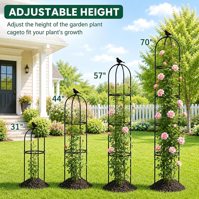 OTOSUNNY Garden Obelisk Trellis for Climbing Plants Outdoor, 6 ft Tall Trellis for Roses Clematis Jasmine Ivy Flower Light Climbing Vines Potted Plant Support, Patio, Yard, Black, 1PCS