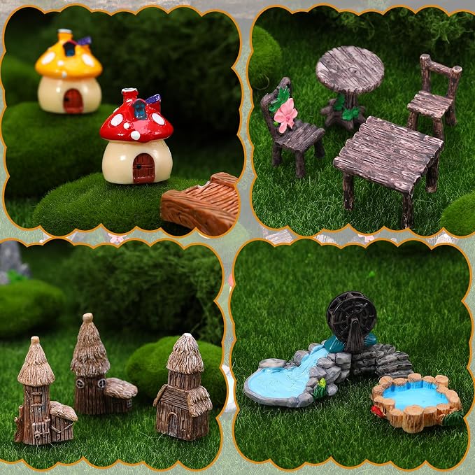 Fairy Garden Accessories, Miniature Garden Ornaments Landscape Mini Fairy Figures Animal Plant Set (32, Green)