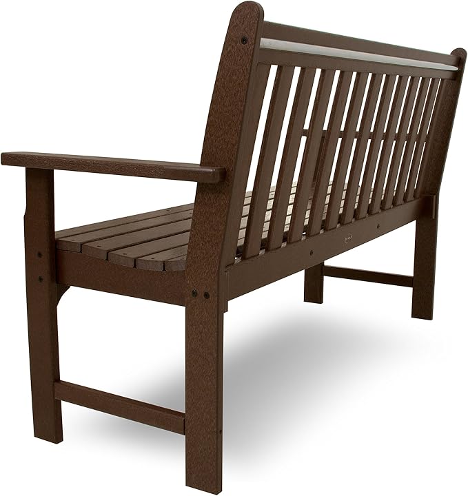 Polywood 60" 3-Person Vineyard Bench and 18" South Beach Side Table Bundle, Mahogany