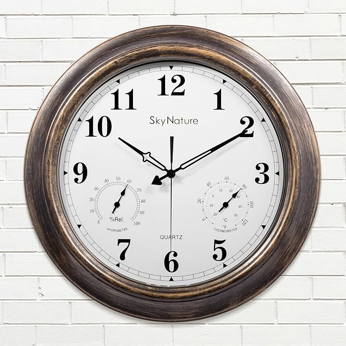 Outdoor Clock 18 Inch, Large Outdoor Clocks Waterproof Weatherproof with Thermometer & Hygrometer Combo, Easy-to-Read Outside Wall Clock for Patio, Garden, Poolside, Backyard, Seniors & Families