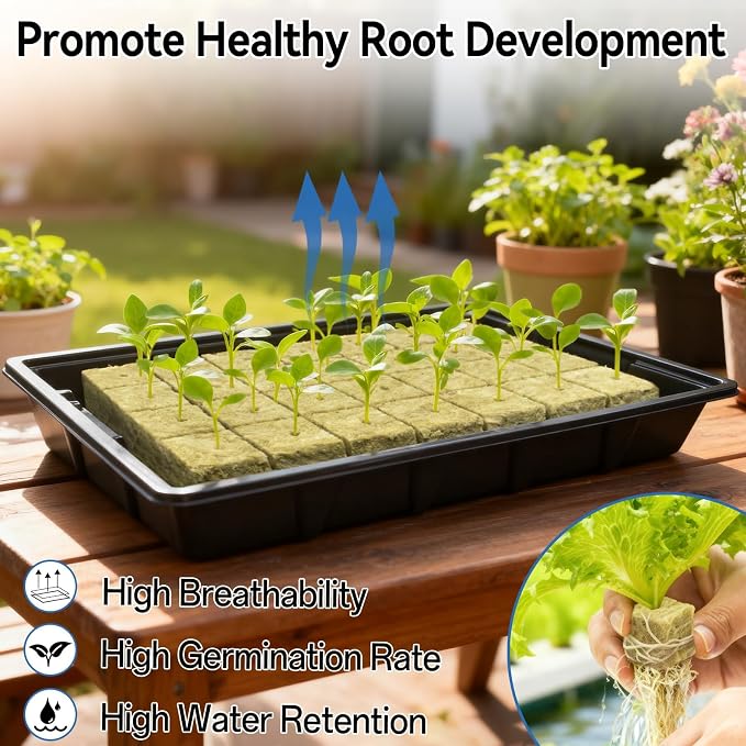 Halatool Seed Starter Kit, Reusable Plant Germination Trays with 28 Pcs Rockwool Cubes, Indoor Greenhouse Gemination for Hydroponic Cuttings Propagation Clone Gardening