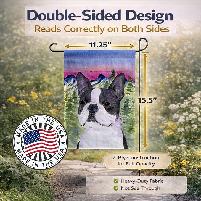 Caroline's Treasures SS8339GF Boston Terrier Garden Flag Mailbox Flag Decorative Yard Flag Banner Outside Patio Artwork Yard Flower Beds, Garden Size, Multicolor