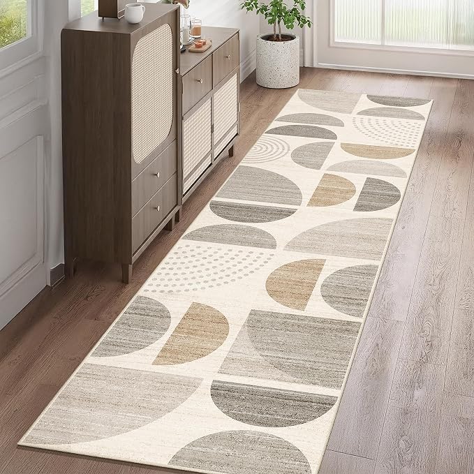 Boho Runner Rug Washable,2x8 Area Rugs Non Slip Modern Abstract | Long Throw Carpet for Hallways Kitchen Bedroom Entryway Bathroom Laundry Soft Low Pile Floor Indoor Bohemian Neutral Beige