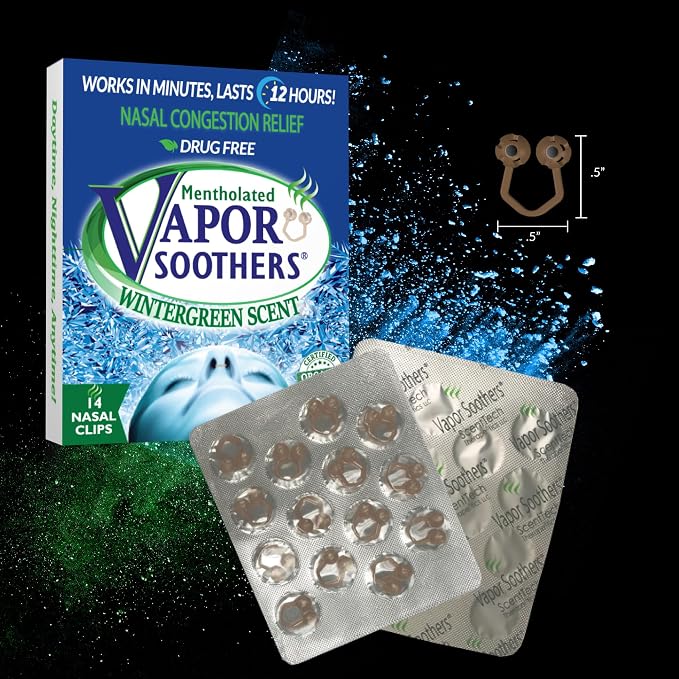 Vapor Soothers Nasal Dilator Clips, Instant Nasal Congestion Relief, Wintergreen, 14 Count, Drug-Free
