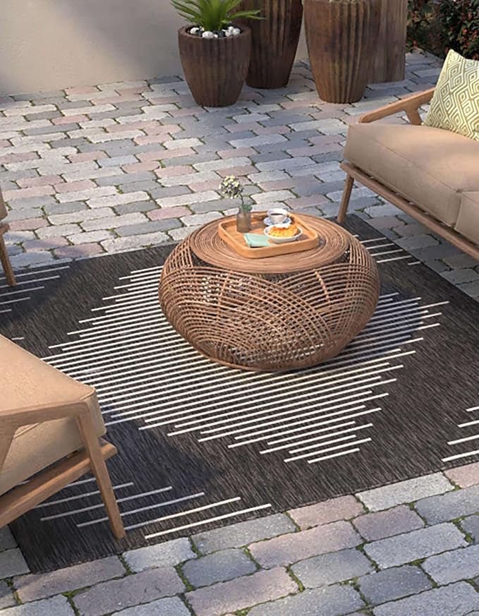 Unique Loom Outdoor Modern Collection Area Rug - Tambor (13' Square, Charcoal Gray/ Ivory)