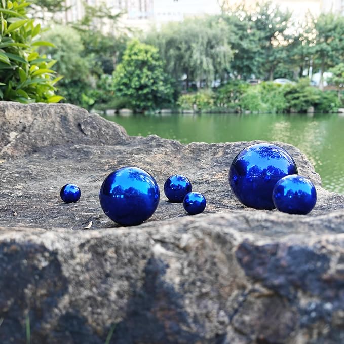 Gazing Ball Stainless Steel Gazing Globe Mirror Reflective Garden Sphere Floating Pond Balls Gazing Ball Shiny Home Outdoor Ornament (Blue, 6Pack)