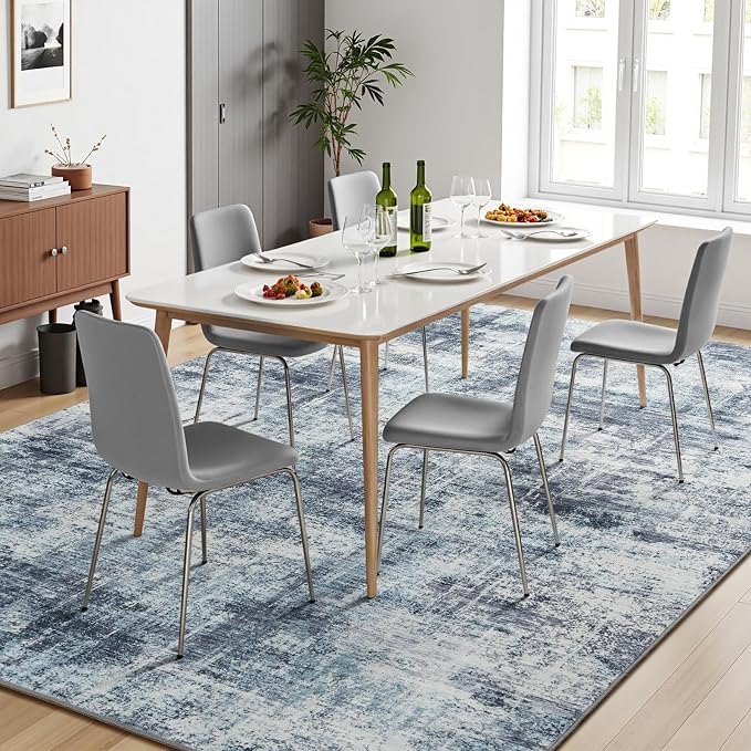 9x12 Area Rug for Living Room, Abstract Washable Non-Slip Large Rugs, Blue | Soft Neutral Carpet for Bedroom, Dining Room, Home Office Nursery Indoor, Stain Resistant, Non-Slip, Low Pile Modern Rug