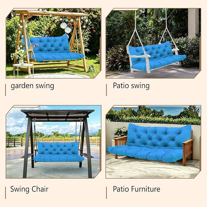 Porch Swing Cushion Waterproof Thicken 5" Peacock Blue 2-3 Seat 70 ×40" Replacement Swing Cushions with Backrest and Ties for Patio Backyard Porch Garden