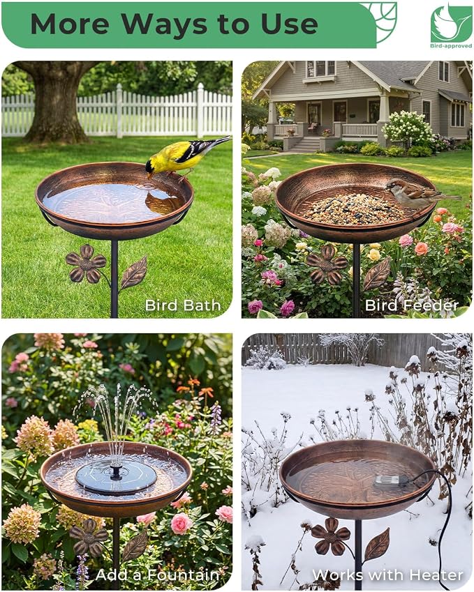 Metal Bird Bath for Outside 12" Tree of Life Birdbath Bowl with Stake | Adjustable Height Vintage Outdoor Bird Bath | Rust Resistant Easy to Clean for Garden Yard Lawn Decor Decor, Copper