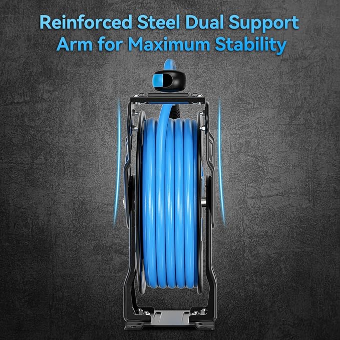 Retractable Air Hose Reel Dual Arms, 50 ft x 3/8 in Hybrid Air Hose Max 300PSI, Heavy Duty Air Compressor Hose Reel, Auto Rewind, Ceiling/Wall Mount for Garage, Workshop, Home Studio