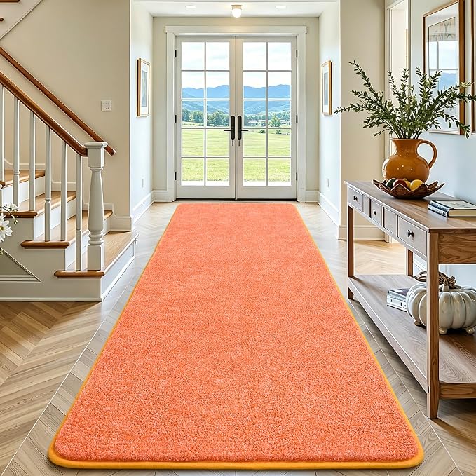 Keeko 2x6 Area Rugs for Living Room,Soft Washable Memory Foam Bedroom Rug | Indoor Throw Rug Low Pile Minimalist Non Slip Carpet for Kids Nursery Classroom Dorm Room Home Decor Orange and White