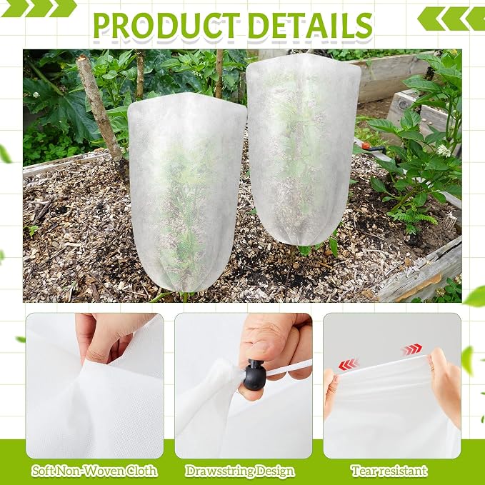 Mindsoft 4 Pcs 5 x 3.3 ft Garden Plant Shade Cover with Drawstring, Non-Woven Sun Protection Cloth for Tomatoes, Peppers, Bougainvillea, Cactus, Cherry Etc- UV & Sunlight Protection for Plants