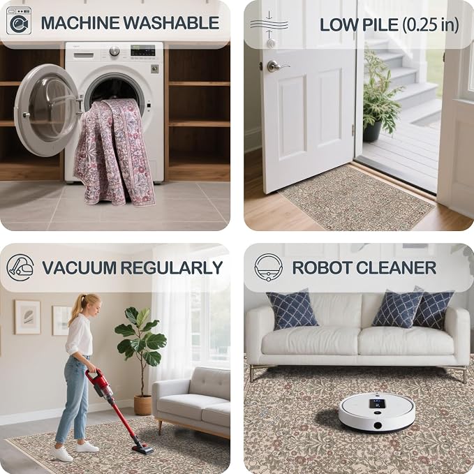 4x6 Area Rug for Bedroom Beside Rug, Laundry Room, Entryway, Kitchen, Washable Non-Slip Low Pile Ultra Soft Stain Resistant Carpet (Moss)