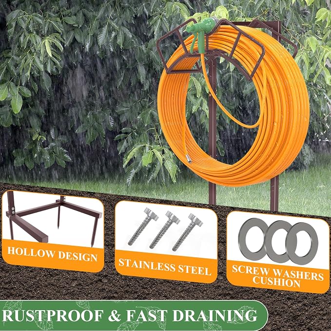 Qatsrin Super Stable Garden Hose Holder, Detachable Water Hose Holders Hose Storage Hold 160-Feet Hose, Water Hose Holder for Outside, Yard, Lawn, Farm (Bronze)