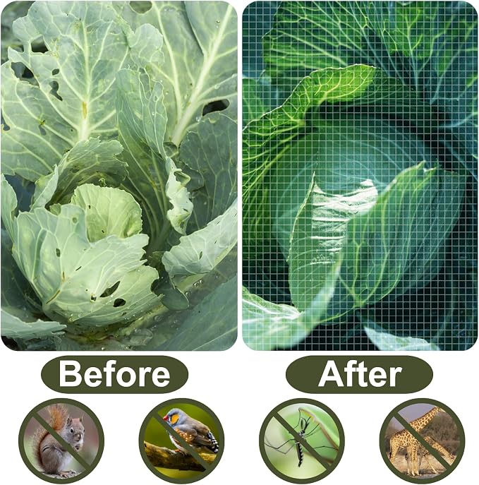 Rohuis Garden Netting Pest Barrier, 10 ft x 50 ft Ultra Fine Mesh Mosquito Cicada Bird Bug Net for Raised Garden Bed Greenhouse, Plant Row Cover for Protect Vegetables Fruits Flowers Trees from Insect