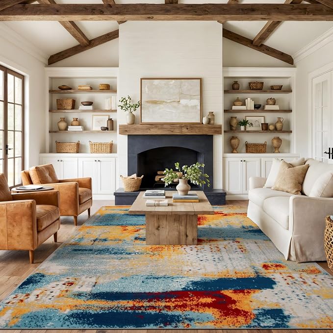 Rugshop Novel Abstract Fade-Resistant Area Rug Multi 10' x 14' | Stain Resistant,Bedroom, Dining Room, Home Office, Kitchen, Entryway, Hallway, Nursery, Kids Room, Guest Room