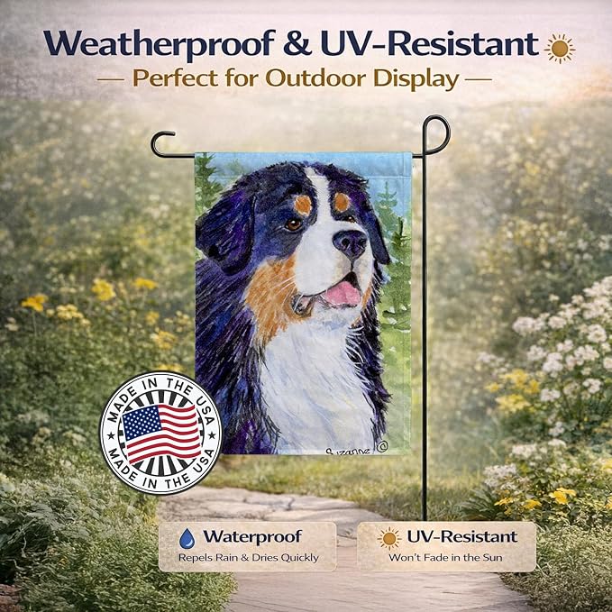 Caroline's Treasures SS8867GF Bernese Mountain Dog Garden Flag Mailbox Flag Decorative Yard Flag Banner Outside Patio Artwork Yard Flower Beds, Garden Size, Multicolor