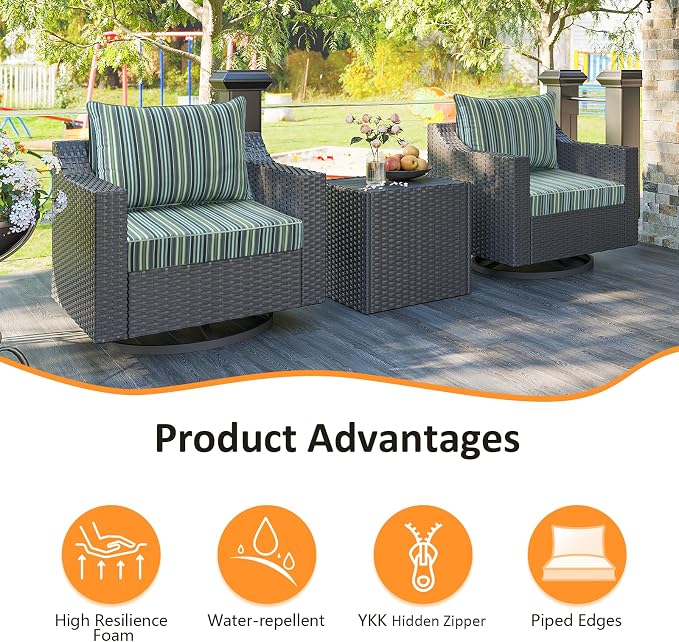 Unimatta Sunbrella Outdoor Patio Chair Cushions Set, 24" x 24"(24x24 Back), Set of 2, Water-Repellent, Fade Resistant, Deep Seat Bottom and Back Cushion for Backyard, Couch, Sofa, Troupe Caribbean