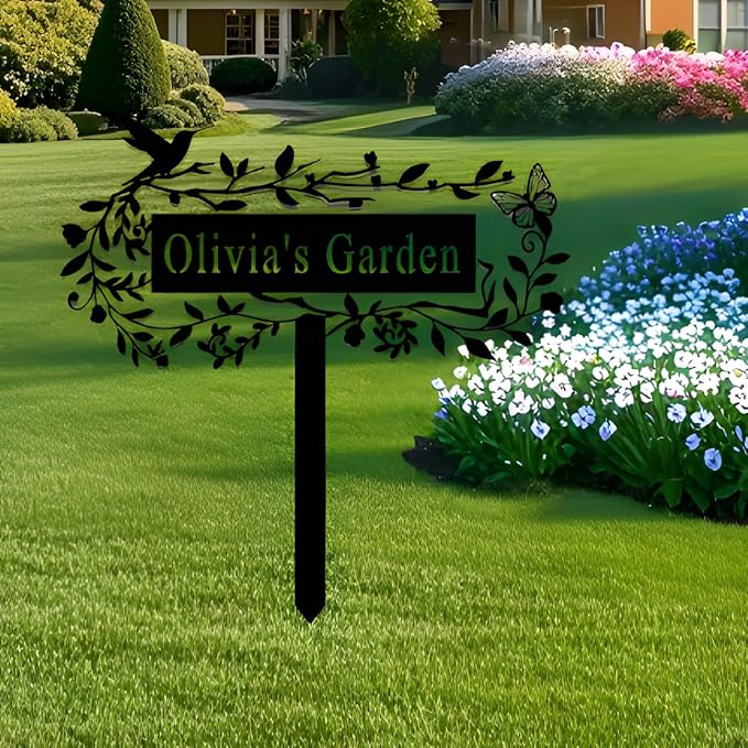Personalized Garden Signs Custom Metal Signs Outdoor Garden Stake Signs with Name Garden Decor for Outside Funny Garden Signs Pattern 20inch