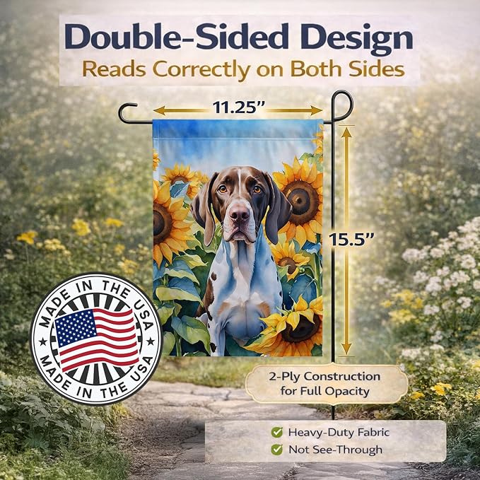Caroline's Treasures DAC6134GF Pointer in Sunflowers Garden Flag Mailbox Flag Decorative Yard Flag Banner Outside Patio Artwork Yard Flower Beds, Garden Size, Multicolor
