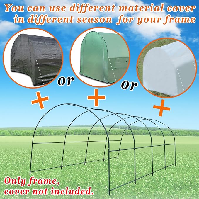 Greenhouse Replacement Frame for 16' X 7' X 7' Larger Hot Garden House , Support Arch Frame Climbing Plants/Flowers/Vegetables (16' X 7' X 7')