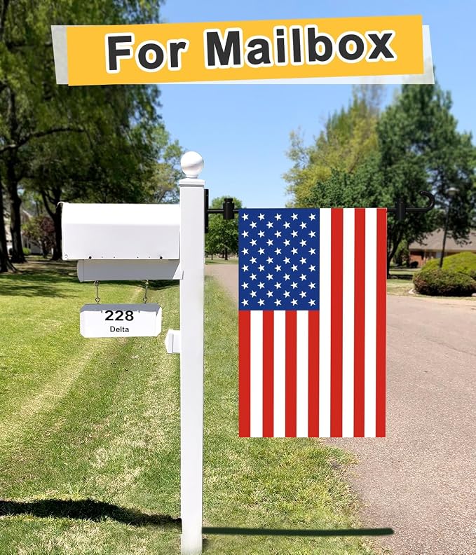 Koutemie Wall Garden Flag Stand Holder Pole with Stoppers for 12 x 18 Outside Small Yard Flags Décor, One Piece Wall Mounted Metal Garden Flag Scroll Hanger for Mailbox Post, Black