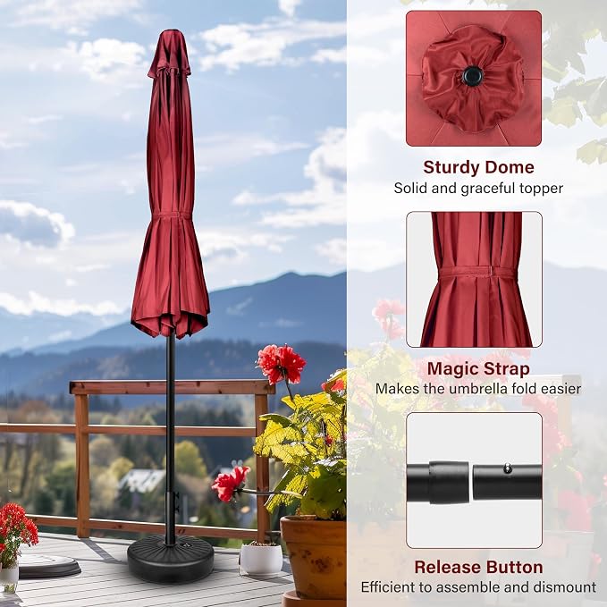 Simple Deluxe 7.5' Patio Umbrella Outdoor Table Market Yard Umbrella with 6 Sturdy Ribs for Backyard, Pool, Garden, Deck, Red