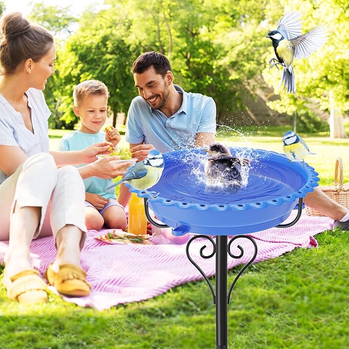 Bird Bath for Outside,40In Vintage Freestanding Bird Baths for Outdoors with Removable Bowl,Bird Baths Feeder with 5 Prongs Base for Garden Patio Yard Lawn Decor (Blue)