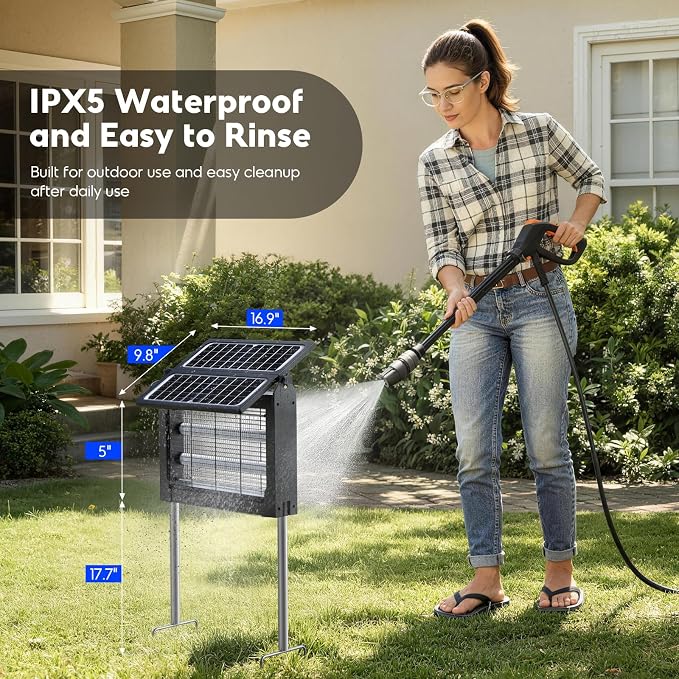 Solar Bug Zapper Outdoor, 4500V Electric Mosquito Zapper with Dual Solar Panels, Auto On/Off Mosquito Killer, IPX5 Waterproof Fly Trap for Backyard Patio Garden Camping, 1/2 Acre Coverage