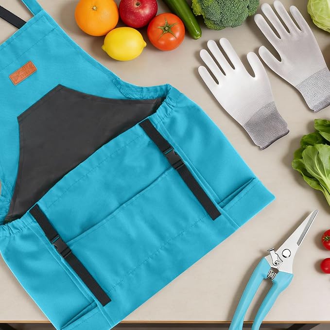 3PCS Gardening Apron, Harvest Apron with Shears and Gloves for Women, Men | Cross-Back, Large Quick Release Pocket, 600D Oxford Fabric, Heavy-Duty Garden Apron for Fruit Picking, Field Work, Harvesting