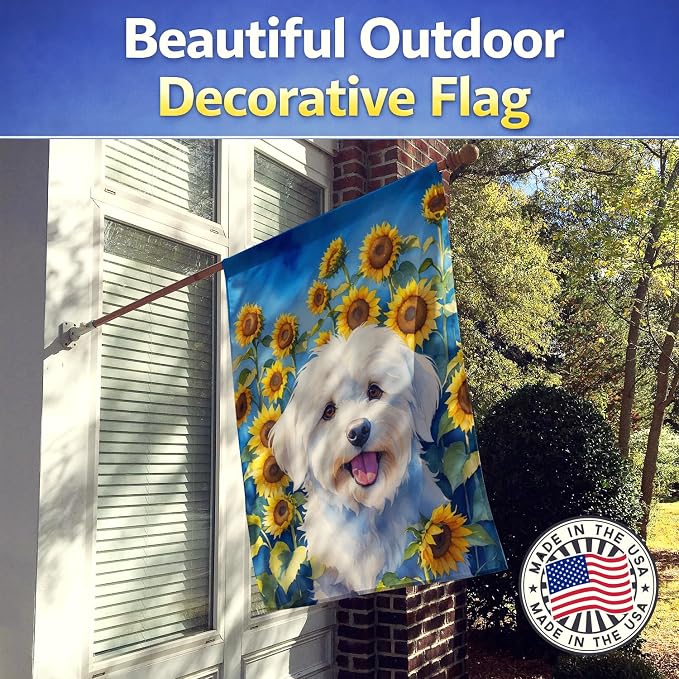 Caroline's Treasures DAC6063CHF Coton de Tulear in Sunflowers House Flag Large Porch Sleeve Pole Decorative Outside Yard Banner Artwork Wall Hanging, Polyester, House Size, Multicolor
