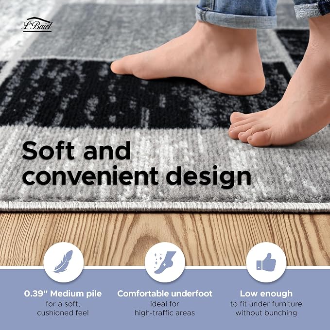 L'Baiet Verena Geometric Area Rug Black Grey 8' x 10' Large Area Rugs Carpet for Living Room, Bedroom, Dining Table, Office, Hallway, Foyer | Neutral Colorful Modern Abstract Home Decor