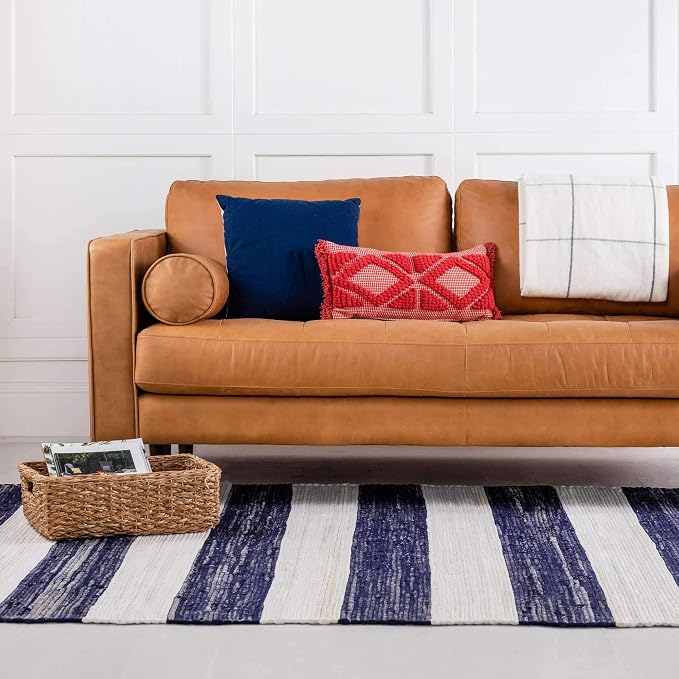 Unique Loom Chindi Rag Collection Area Rug - Striped (10'x 14' 1" Rectangle, Navy Blue/ Ivory)