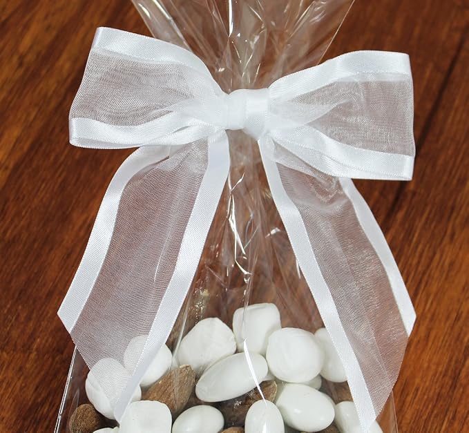 White Pre-Tied Organza Bows with Twist Ties. Pack of 12 Satin-Edged Fabric Bows Made of 1-1/2" Ribbon. Bow Measures 4" Wide (12, White)