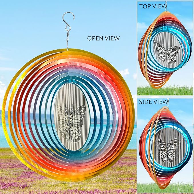 Aoedelyart Wind Spinner Creates a Fluttering Butterfly 3D Animations Effect,Wind Spinners Ouddoor Butterfly Gift for Women/Grandma/Mom/Wife,12inch Mandala Wind Spinner Hanging Garden Yard Art Decor