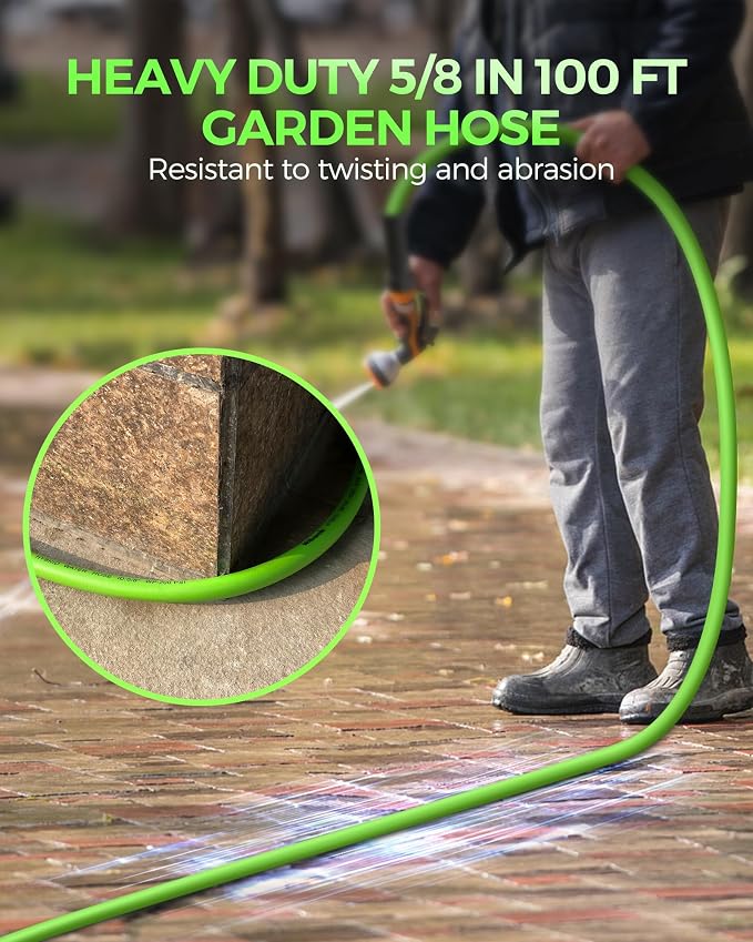 100 FT x 5/8″ Garden Hose, Heavy Duty Water Hose 100 FT with Swivel Handle, 200 PSI Working, 450 PSI Burst, Flexible Water Hose for All-Weather Outdoor Use, G100GH06