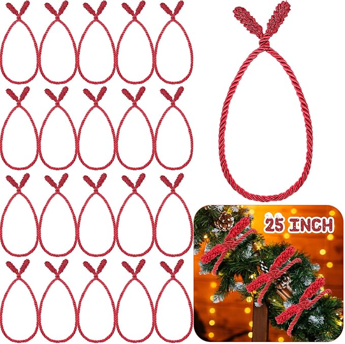 Zhengmy 20 Pcs 25 Inch Extra Long Christmas Garland Ties Christmas Decorative Twist Ties for Banister Reusable Flexible Twist for Holiday Xmas Home Decorations Craft Wrapping (Red)