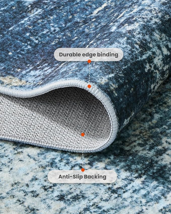 AMADA HOMEFURNISHING 9x12 Area Rugs for Living Room, Modern Large Area Rugs with Non-Slip Backing & Low Pile, Neutral Soft Washable Rug for Nursery, Bedroom, Dinning Room, Playroom, Navy Blue
